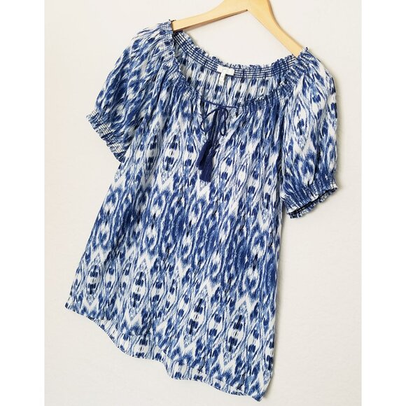 Joie 100% Silk Masha Ikat Tassel Tie Short Sleeve Blouse Top M Blue Coastal $198 - Picture 12 of 12